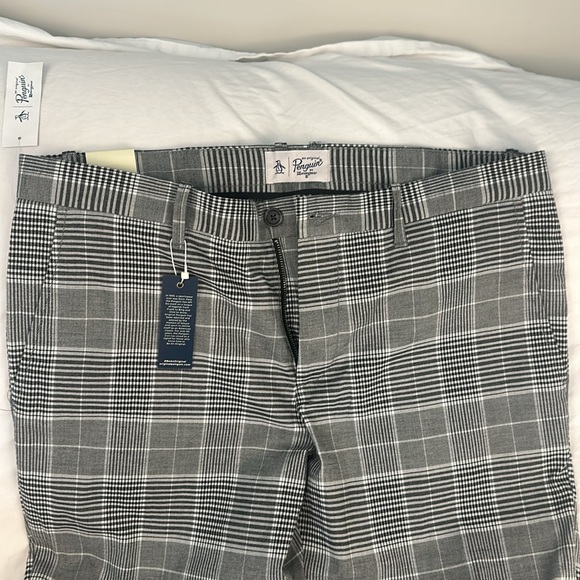 Slim Fit Stretch Black & White Plaid Trousers 36 x 32 - Picture 3 of 7